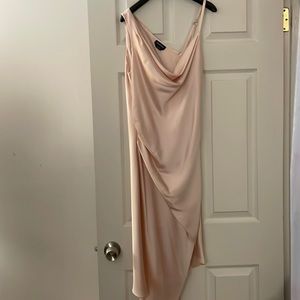 Bebe size 6 blush satin asymmetrical dress